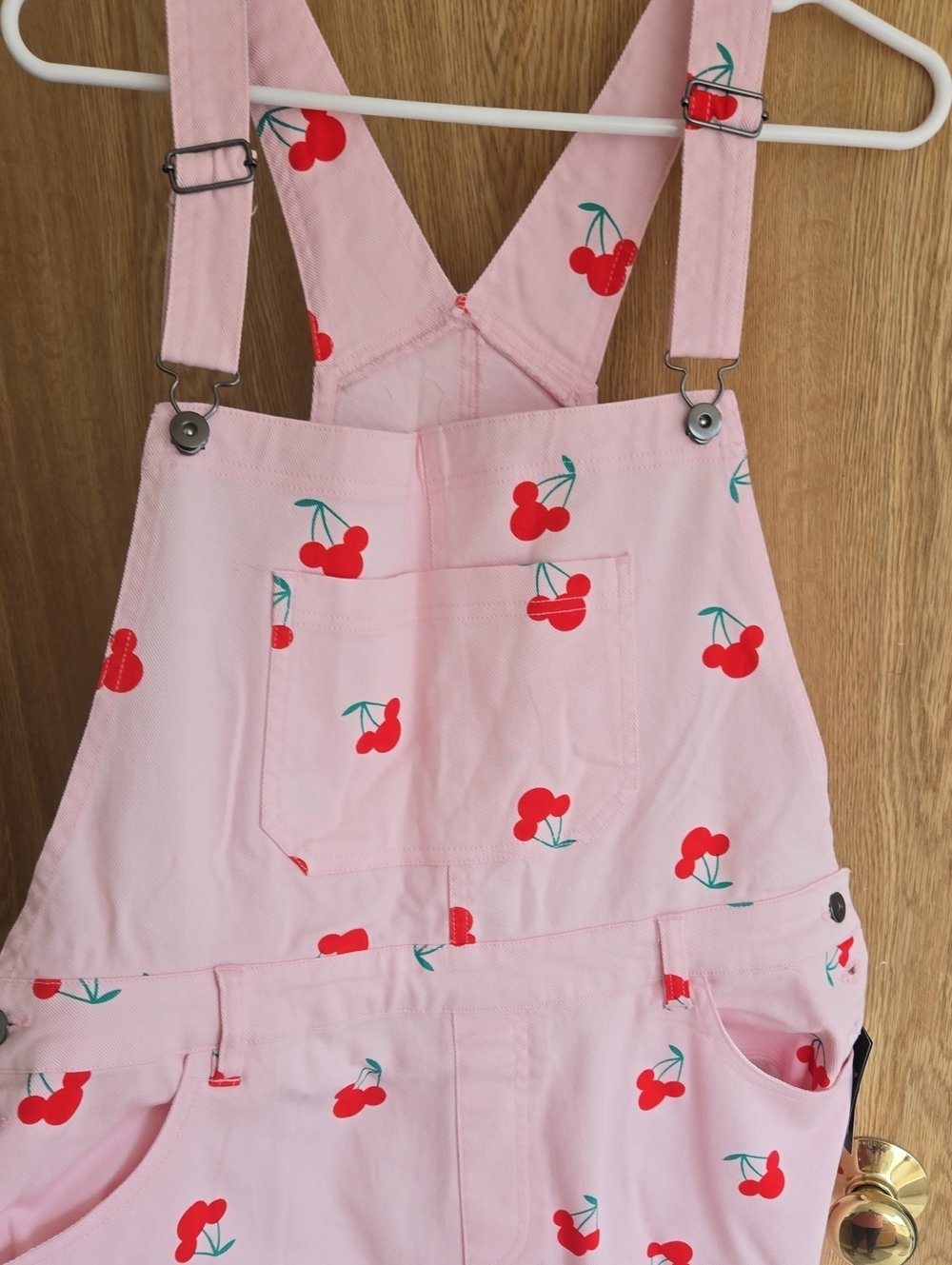 Her Universe Pink Overalls with Red Mickey Cherry Print